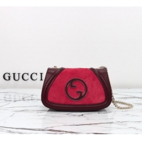 Spot Bulk Gucci Blondie Mini Shoulder Bag in Suede 815711 Burgundy/Red 2024