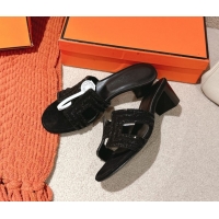 Top Design Hermes Classic Oasis Heel Slides Sandal 5cm in Suede and Strass All Black 0606189