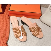 Shop Duplicate Hermes Classic Oasis Heel Slides Sandal 5cm in Suede and Strass Beige 0606190