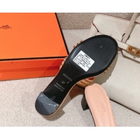 Shop Duplicate Hermes Classic Oasis Heel Slides Sandal 5cm in Suede and Strass Beige 0606190