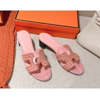 Unique Style Hermes Classic Oasis Heel Slides Sandal 5cm in Suede and Strass Light Pink 0606191