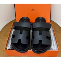 Popular Style Hermes Chypre Flat Sandals in Epsom Calfskin Black 5061101