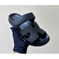 Popular Style Hermes Chypre Flat Sandals in Epsom Calfskin Black 5061101