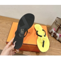 Shop Duplicate Hermes Chaine d'Ancre Flat Thong Slides Sandal Yellow H070801