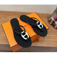 Cheap Price Hermes Chaine d'Ancre Flat Thong Slides Sandal Black 2025 H070801