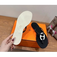 Cheap Price Hermes Chaine d'Ancre Flat Thong Slides Sandal Black 2025 H070801