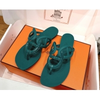 Best Product Hermes Chaine d'Ancre Rubber Flat Thong Slides Sandal Green 0708024