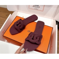 Good Looking Hermes Chaine d'Ancre Rubber Flat Thong Slides Sandal Dark Burgundy 0708027