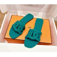 Pretty Style Hermes Chaine d'Ancre Rubber Flat Thong Slides Sandal Green 0708028