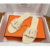 Good Product Hermes Chaine d'Ancre Rubber Flat Thong Slides Sandal Beige 2025 H070803