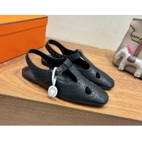 Luxury Hermes Kim Flat Sandals in Openwork Calfskin Black 2025 H251178