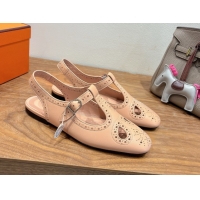 Durable Hermes Kim Flat Sandals in Openwork Calfskin Pale Pink H251178