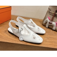 Hot Style Hermes Kim Flat Sandals in Openwork Calfskin White 2025 H251178