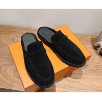 Generous Hermes Likely Flat Mules in Suede with Mini H Buckle Black 2025 H252805