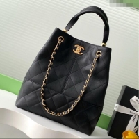 Luxury Discount Chanel Calfskin Shopping Bag AS5636 Black 2025