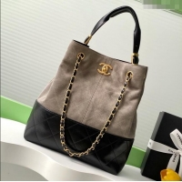 Best Price Chanel Suede Calfskin & Lambskin Shopping Bag AS5636 Black/Grey 2025