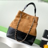 Low Cost Chanel Suede Calfskin & Lambskin Shopping Bag AS5636 Black/Brown 2025