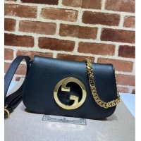 Buy Discount Gucci Blondie Leather Shoulder Bag with Interlocking G 699268 Black 2024