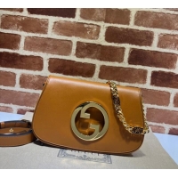 Good Product Gucci Blondie Leather Shoulder Bag with Interlocking G 699268 Light Brown 2024