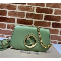 Luxury Cheap Gucci Blondie Leather Shoulder Bag with Interlocking G 699268 Light Green 2024