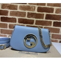 Best Quality Gucci Blondie Leather Shoulder Bag with Interlocking G 699268 Light Blue 2024