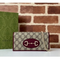 Grade Design Gucci Horsebit 1955 GG Canvas Wallet with Chain 621892 Burgundy 2024