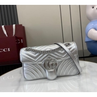Promotional Gucci GG Marmont Matelasse Leather Small Shoulder Bag 443497 Silver 2024