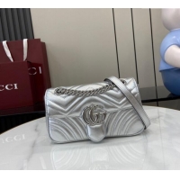 Unique Grade Gucci GG Marmont Matelasse Leather Mini Bag 446744 Silver 2024