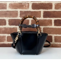 Reasonable Price Gucci Mini Bamboo Top Handle Tote Bag in Shiny Leather 805832 Black 2024