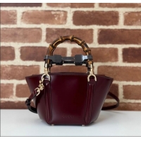 Luxury Cheap Gucci Mini Bamboo Top Handle Tote Bag in Shiny Leather 805832 Ancora Red 2024