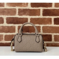 Custom Discount Gucci GG Leather Emblem Super Mini Top Handle bag 815256 Grey 2024