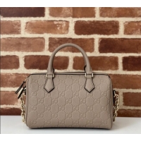 Super Quality Gucci GG Leather Emblem Small Top Handle bag 815255 Grey 2024