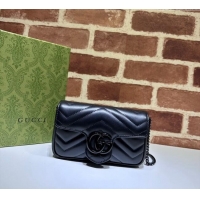 Best Price Gucci GG Marmont Matelasse Leather Super Mini Bag ‎476433 All Black 2024
