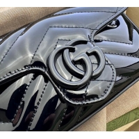 Grade Design Gucci GG Marmont Patent Leather Super Mini Bag ‎476433 All Black 2024