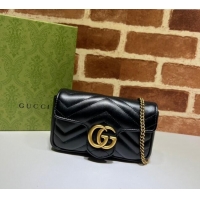 Well Crafted Gucci GG Marmont Matelasse Leather Super Mini Bag ‎476433 Black/Gold 2024