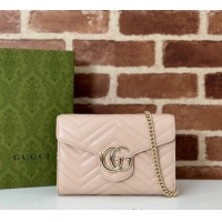 Top Design Gucci GG Marmont Chevron Leather Chain Mini Bag 474575 Light Pink 2024