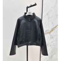 Top Quality Loewe Cropped Leather Jacket 8952 Black 2025