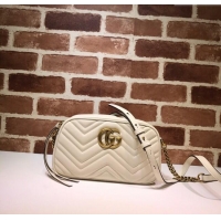 Buy Discount Gucci GG Marmont Leather Small Shoulder Bag 447632 White/Gold 2024
