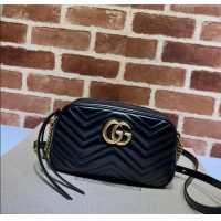 Best Quality Gucci GG Marmont Leather Small Shoulder Bag 447632 Black/Gold 2024