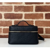 Low Cost Gucci GG Grainy Leather Emblem Super Mini bag 815949 Black 2024