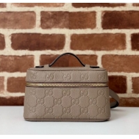 Reasonable Price Gucci GG Grainy Leather Emblem Super Mini bag 815949 Grey 2024