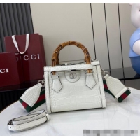 Super Quality Gucci Diana Mini Tote Bag in Crocodile Embossed Leather 702732 White 2024