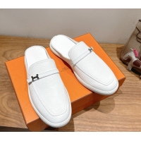 Unique Style Hermes Likely Flat Mules in Grained Calfskin with Mini H Buckle White 2025 H252805