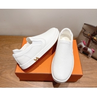 Grade Hermes Lucky slip-on sneakers in Grained Calfskin with with signature "H" White 2025 H252894