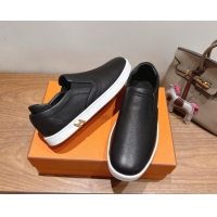 Shop Cheap Hermes Lucky slip-on sneakers in Grained Calfskin with with signature "H" Black 2025 H252894