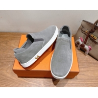Stylish Hermes Lucky slip-on sneakers in Suede with with signature "H" Grey 2025 H252894
