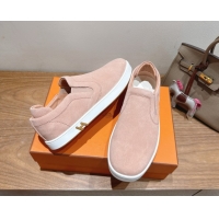 Low Price Hermes Lucky slip-on sneakers in Suede with with signature "H" Light Pink 2025 H252894