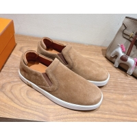 Trendy Design Hermes Lucky slip-on sneakers in Suede with with signature "H" Light Brown 2025 H252894