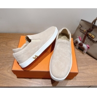 Duplicate Hermes Lucky slip-on sneakers in Suede with with signature "H" Grey 2025 H252894