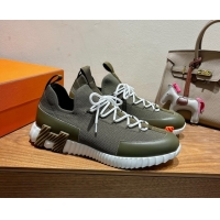 Good Quality Hermes Lift slip-on sneakers in in knit and smooth calfskin Green 2025 H252003